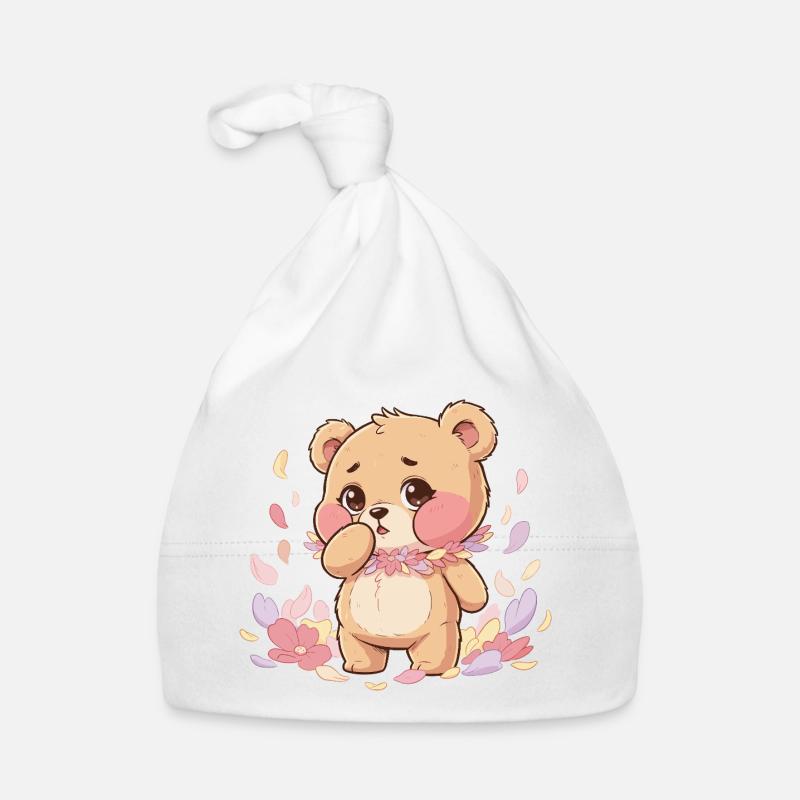 Zarter Bär mit Blütenkranz Baby Bio-Mütze