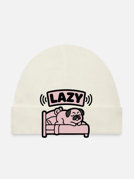 Lazy Pug Dog Bed Introvert - Organic Baby Cap - white - Front
