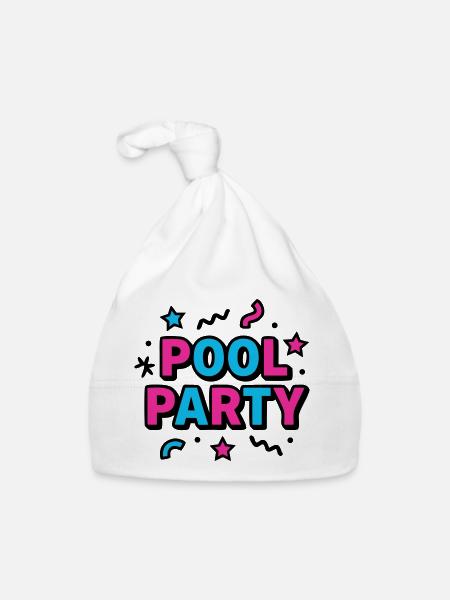 Pool Party 90er Schriftzug - Baby Bio-Mütze - Weiß - Vorne