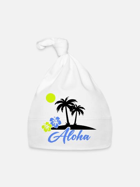 Écriture néon Hibiscus Aloha - Bonnet bio Bébé - blanc - Devant