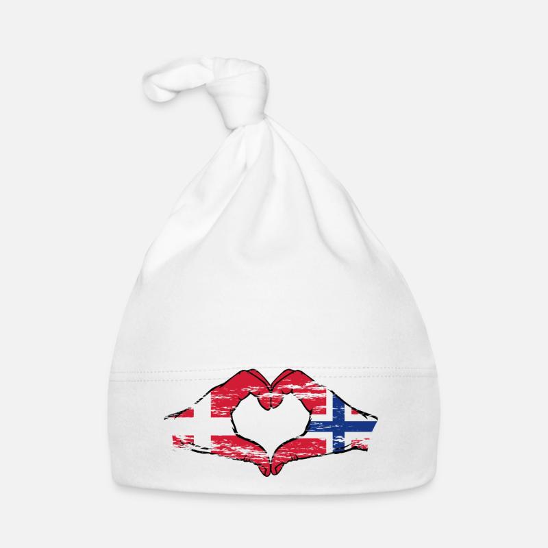 Danmark Norge Hjerteform med brugte hænder Babyhue af økologisk bomuld