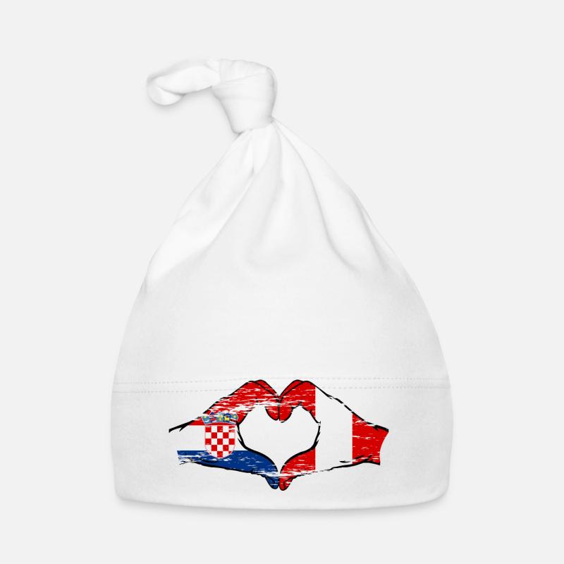 Croatie Pérou Drapeau Mains Coeur Forme Utilisé Bonnet bio Bébé