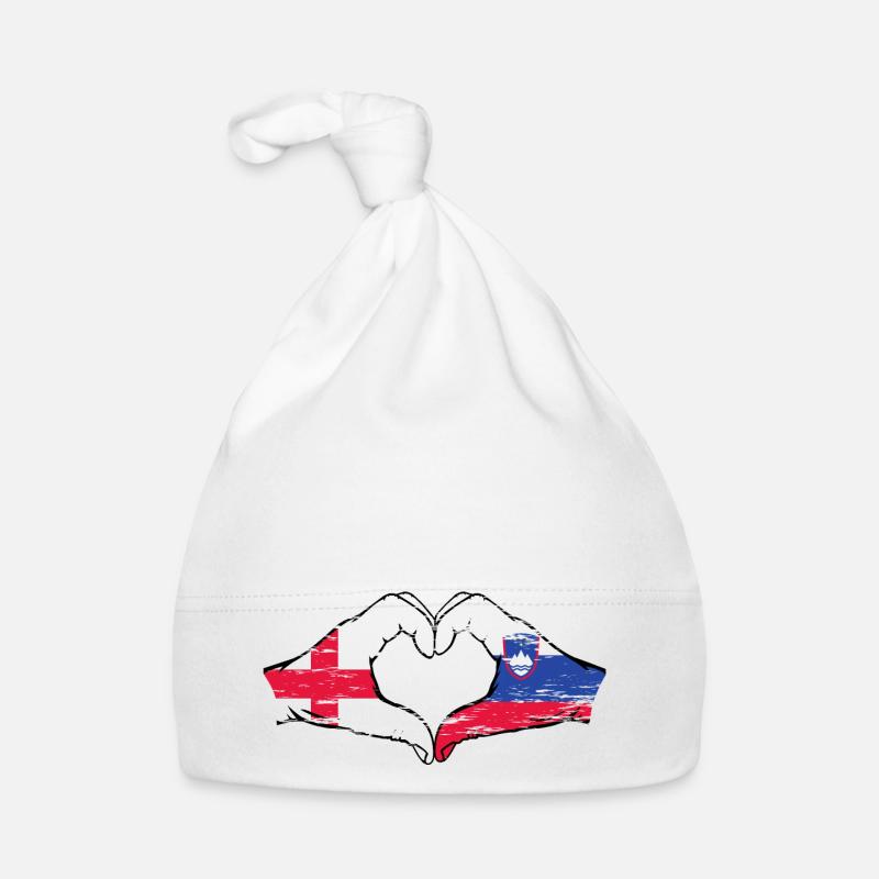 Angleterre Slovénie drapeau mains forme coeur utilisé - Bonnet bio Bébé - blanc