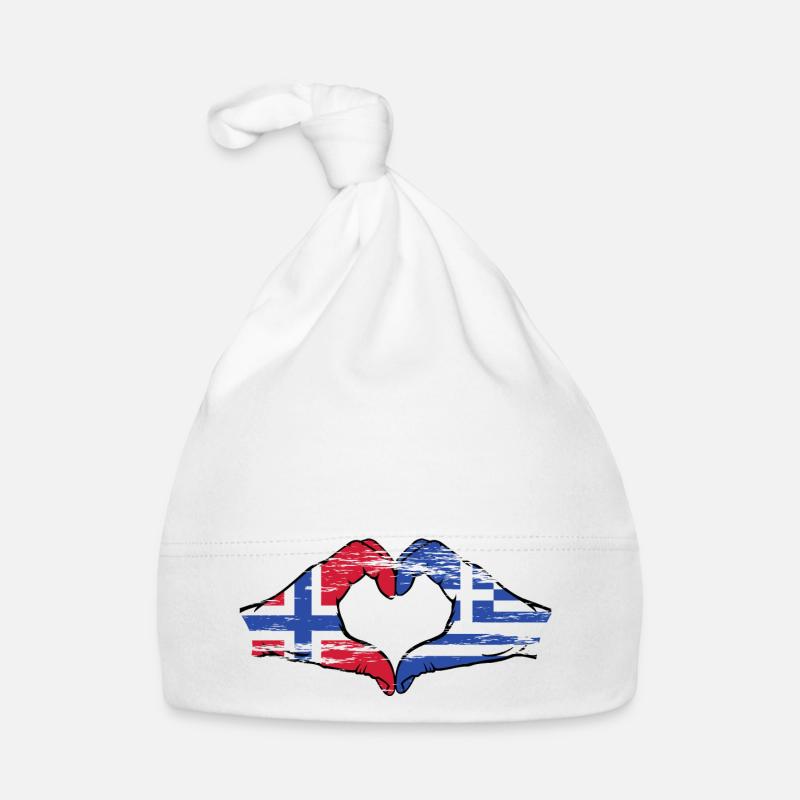 Norvège Grèce Drapeau Mains Coeur Utilisé Bonnet bio Bébé