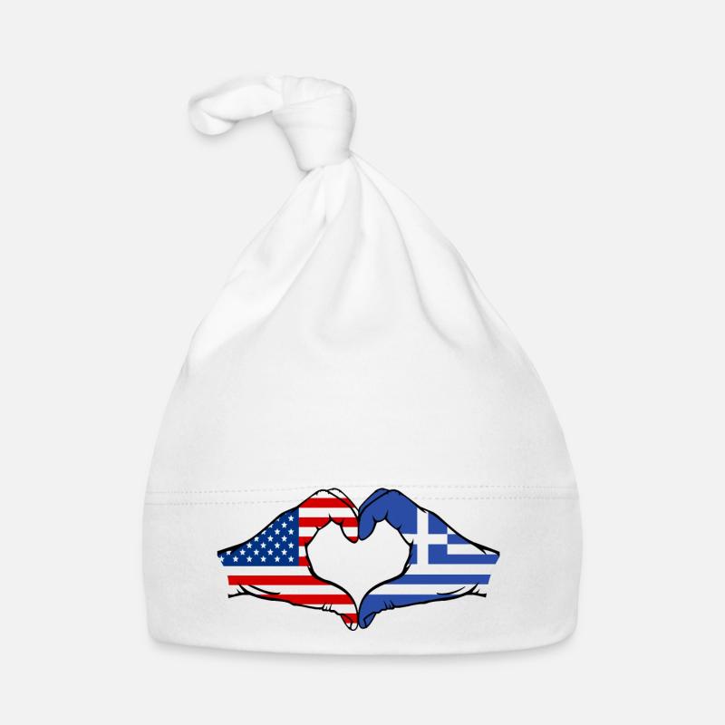 États-Unis Grèce Drapeau Mains Coeur Forme Bonnet bio Bébé
