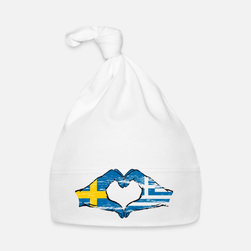 Suède Grèce Drapeau Mains Coeur Forme Utilisé Bonnet bio Bébé