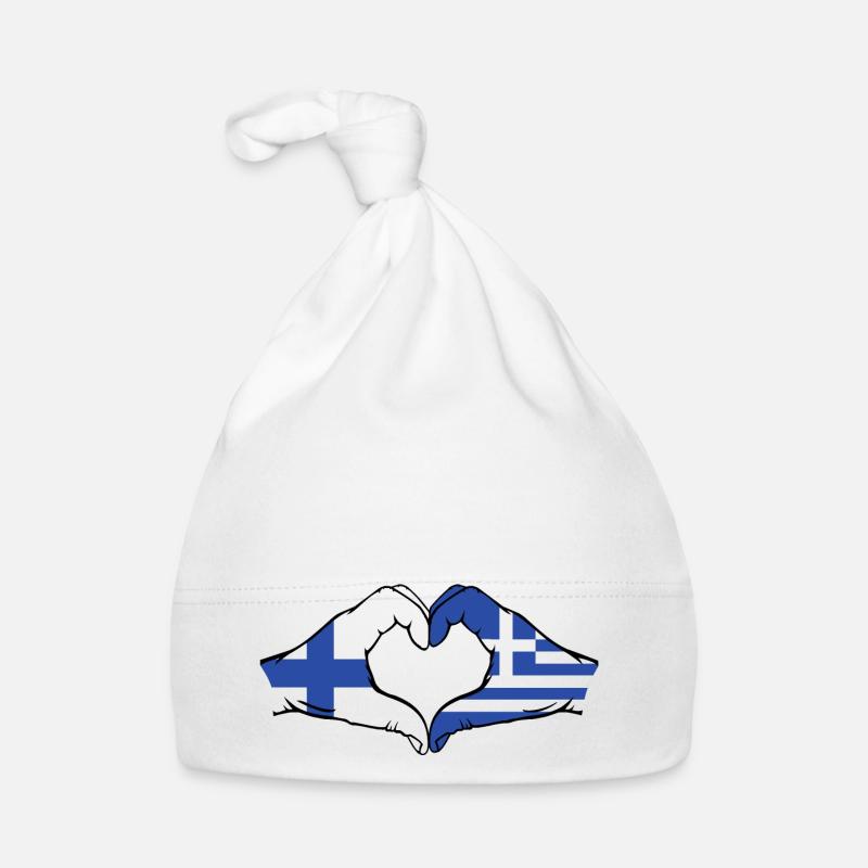 Finlande Grèce Drapeau Mains Coeur Forme Bonnet bio Bébé