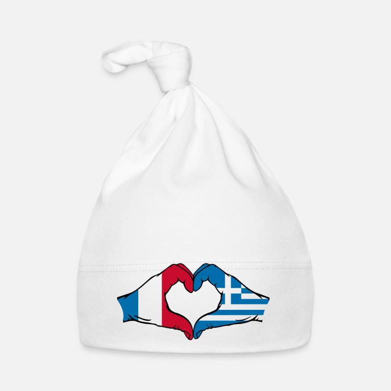 France Grèce Drapeau Mains Coeur Forme Bonnet bio Bébé
