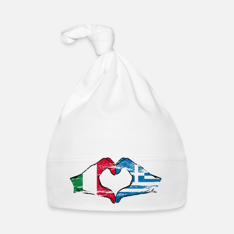 Italie Grèce Drapeau Mains Coeur Forme Utilisé - Bonnet bio Bébé - blanc