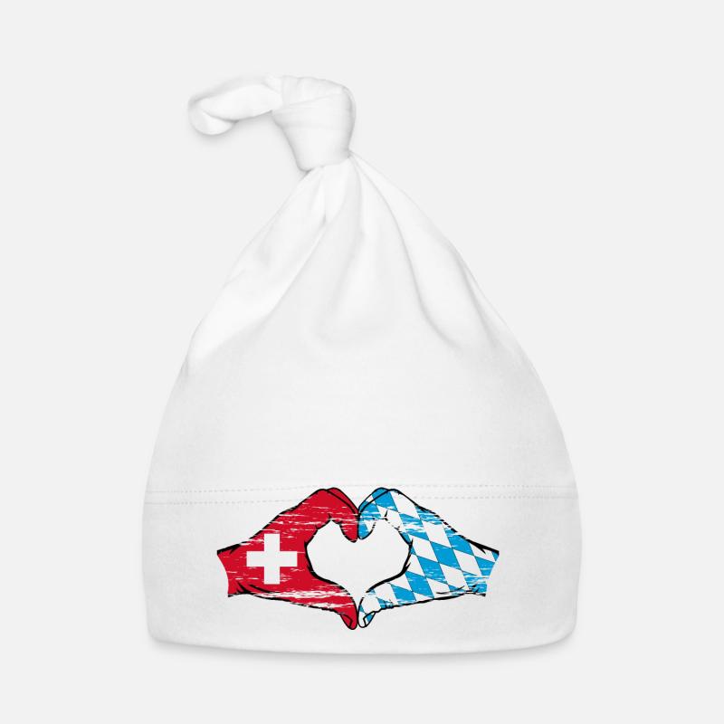Suisse Bavière Drapeau Mains Coeur Forme Coeur Utilisé Bonnet bio Bébé