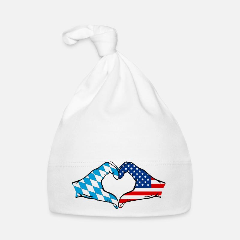 Mains de drapeau de la Bavière des États-Unis en forme de coeur Bonnet bio Bébé