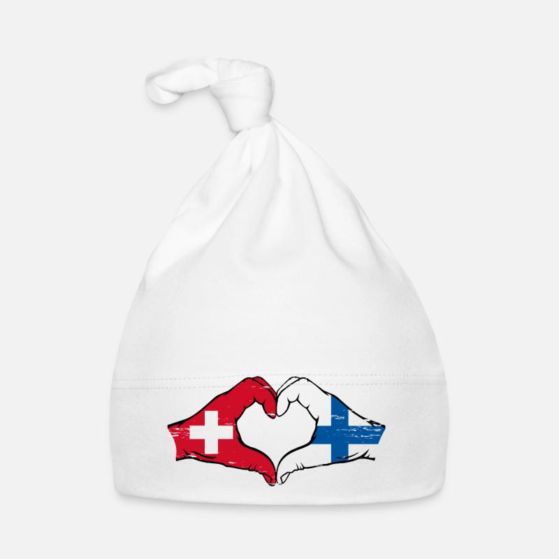 Suisse Finlande Drapeau Mains Coeur Forme Utilisé Bonnet bio Bébé