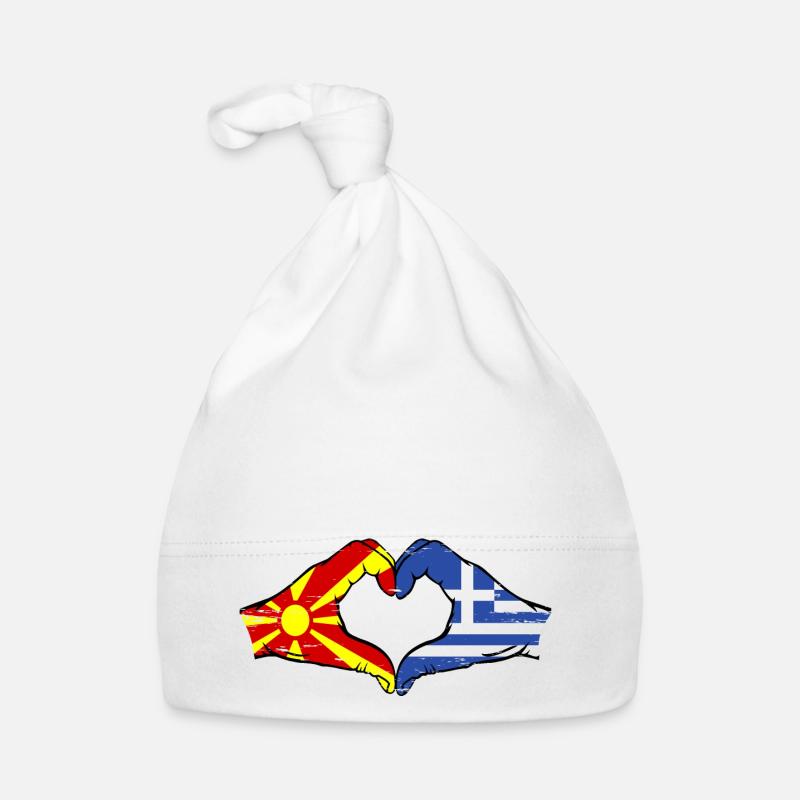 Macédoine Grèce Drapeau Mains Coeur Forme Utilisé Bonnet bio Bébé
