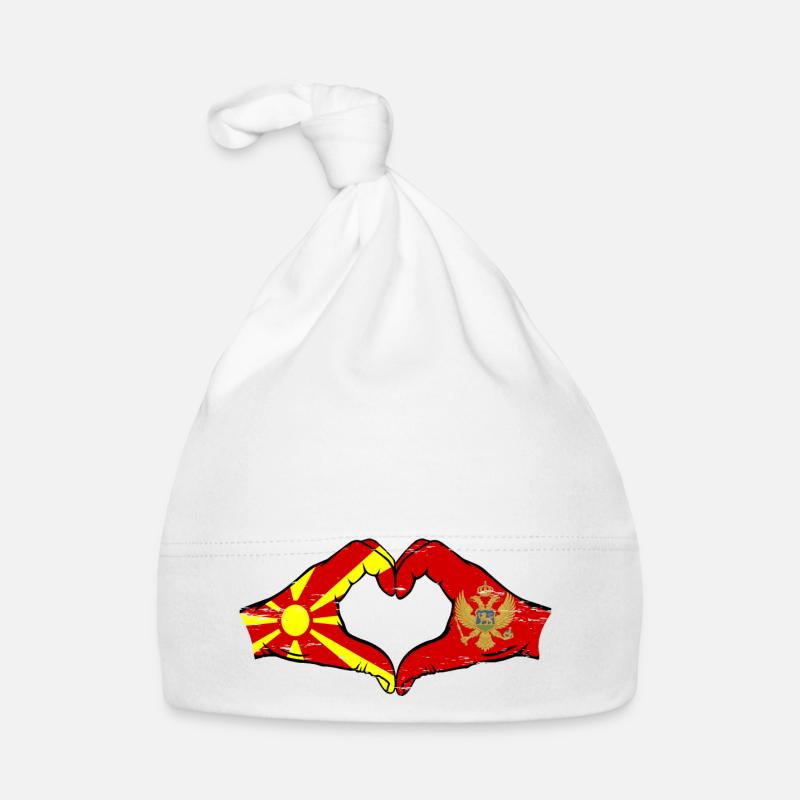 Macédoine Monténégro drapeau mains forme de coeur utilisé Bonnet bio Bébé
