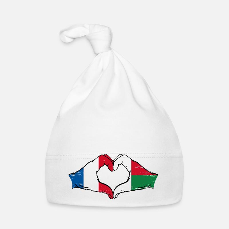 France Madagascar Drapeau Mains Coeur Forme Utilisé Bonnet bio Bébé