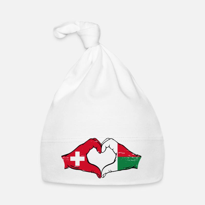 Suisse Madagascar Drapeau Mains Coeur Forme Utilisé Bonnet bio Bébé
