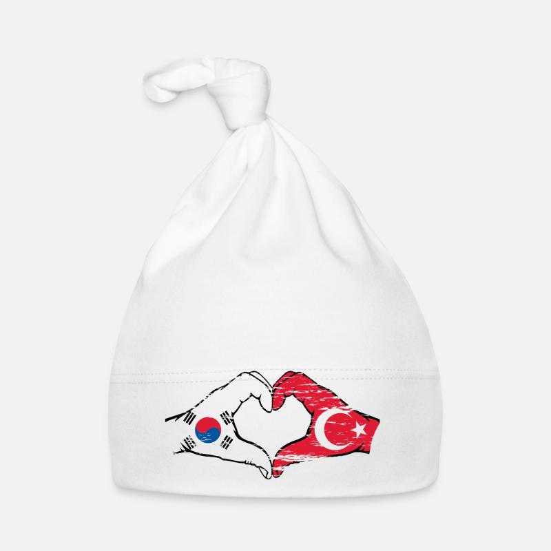 Corée du Sud Turquie Mains Coeur Forme Utilisé - Bonnet bio Bébé - blanc