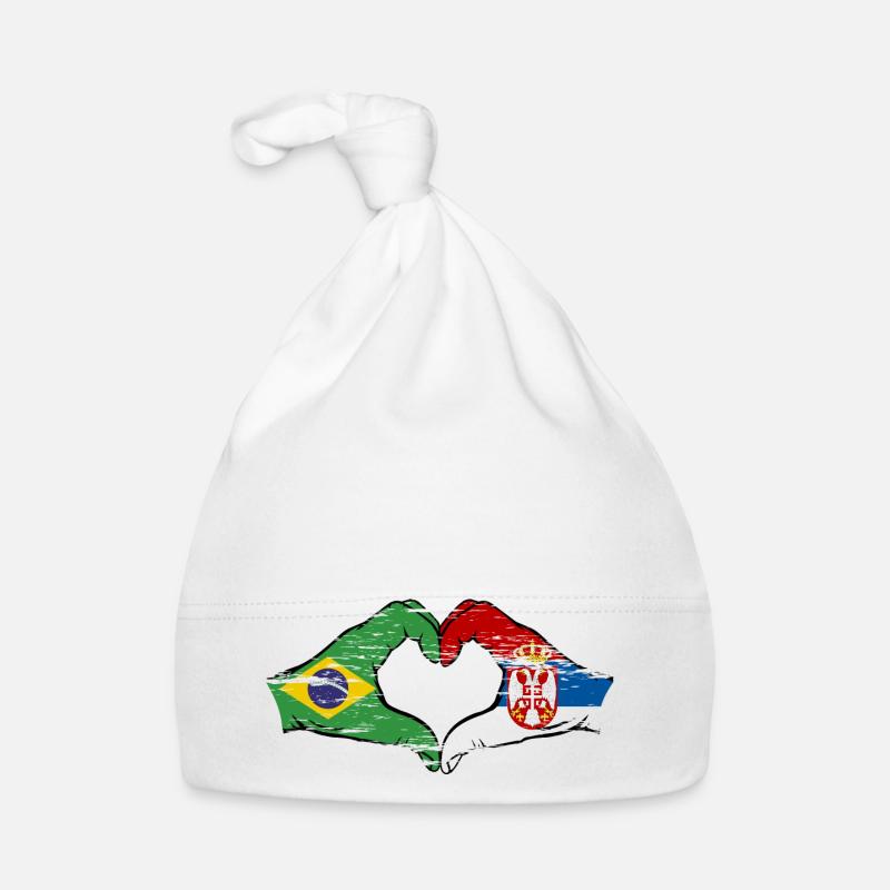 Brésil Serbie drapeau forme de coeur utilisé - Bonnet bio Bébé - blanc
