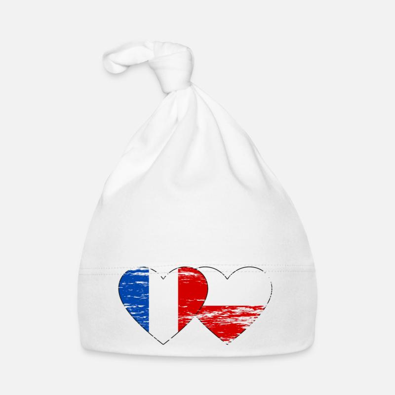 France Pologne Drapeau Coeur utilisé Bonnet bio Bébé