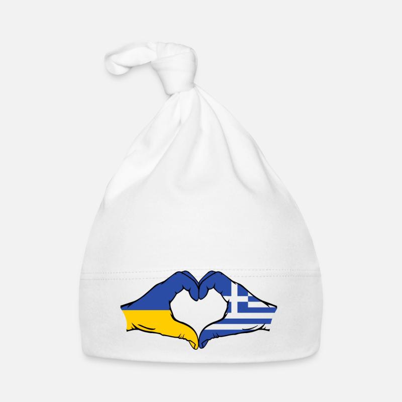 Ukraine Grèce Drapeau Coeur Forme Bonnet bio Bébé