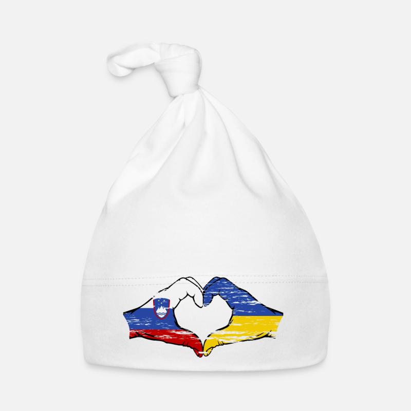 Slovénie Ukraine drapeau mains forme de coeur utilisé - Bonnet bio Bébé - blanc