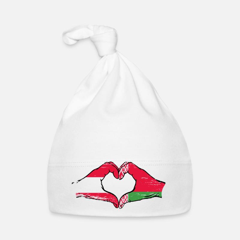Autriche Biélorussie drapeau mains forme de coeur utilisé Bonnet bio Bébé