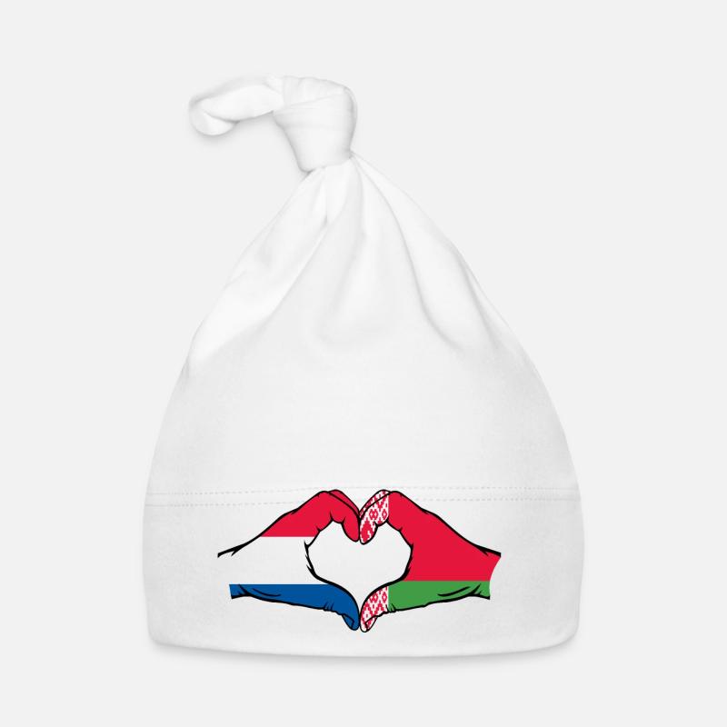 Hollande Biélorussie Drapeau Mains Coeur Forme Bonnet bio Bébé