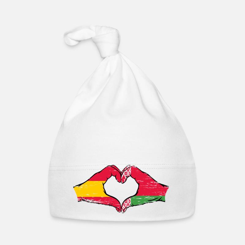Spain Belarus Flag Hands Heart Shape Used Organic Baby Cap
