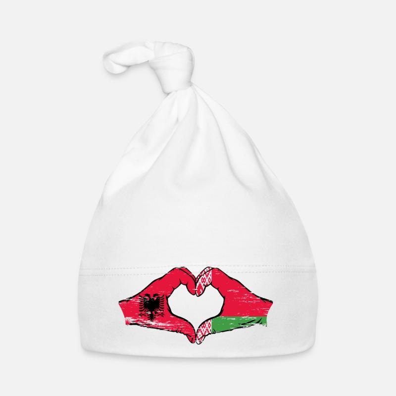 Albanie Biélorussie Drapeau Mains Coeur Forme Utilisé Bonnet bio Bébé