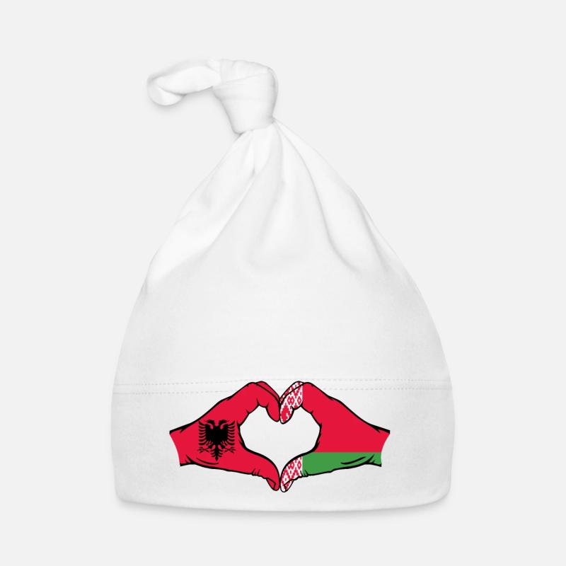 Albanie Biélorussie Drapeau Mains Coeur Forme Bonnet bio Bébé