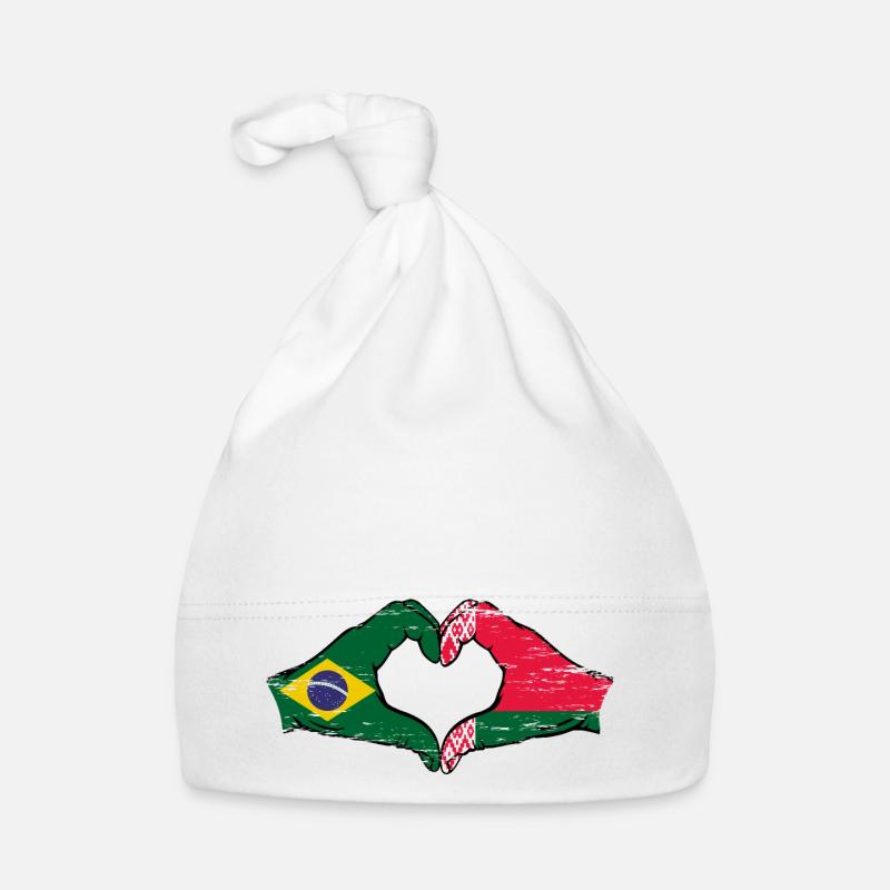 Brésil Biélorussie drapeau mains forme de coeur utilisé - Bonnet bio Bébé - blanc