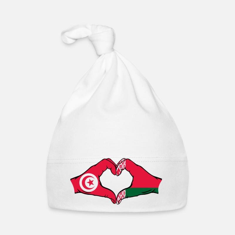 Tunisia Belarus Flag Hands Heart Shape Organic Baby Cap