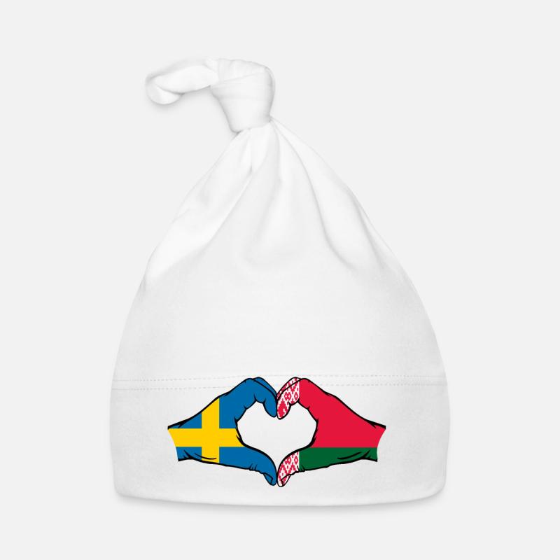 Suède Biélorussie Drapeau Mains Coeur Forme Bonnet bio Bébé