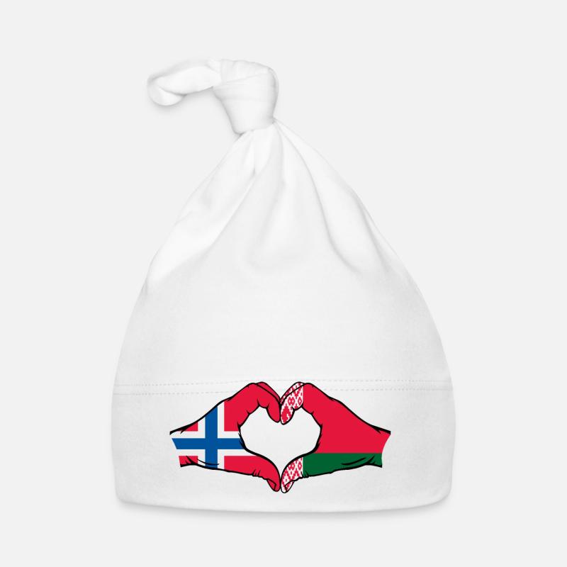 Norvège Biélorussie Drapeau Mains Coeur Forme Bonnet bio Bébé