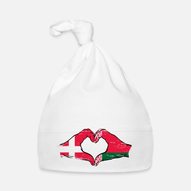 Danemark Biélorussie drapeau mains forme de coeur utilisé Bonnet bio Bébé