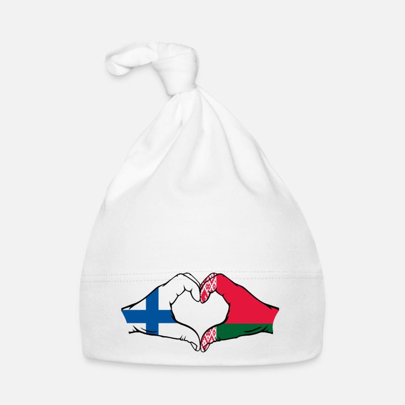 Finlande Biélorussie Drapeau Mains Coeur Forme Bonnet bio Bébé