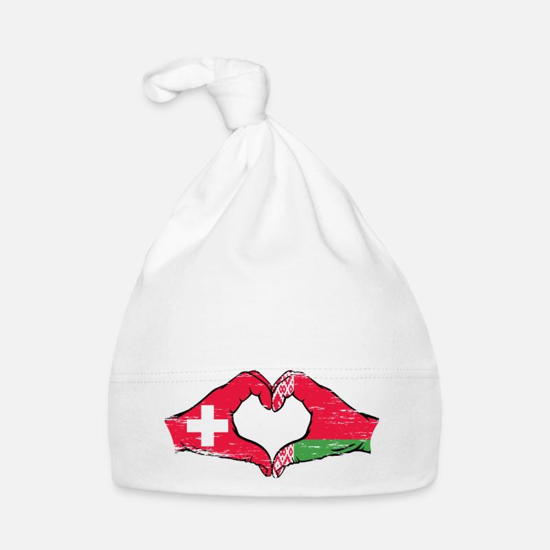 Switzerland Belarus Flag Hands Heart Shape Used Organic Baby Cap