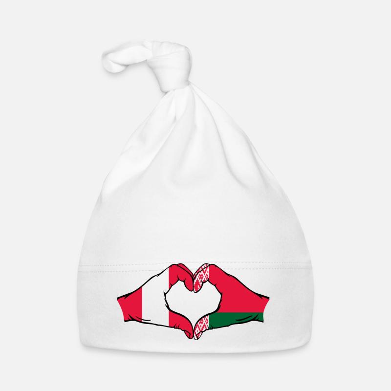 Pérou Biélorussie Drapeau Mains Coeur Forme Bonnet bio Bébé