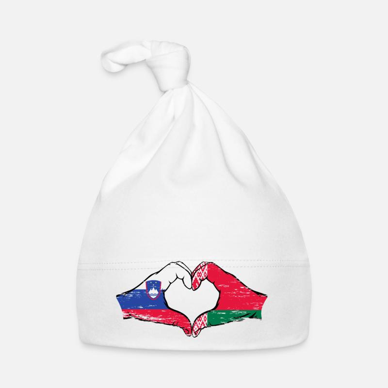 Slovenia Belarus flag hands heart shape used Organic Baby Cap