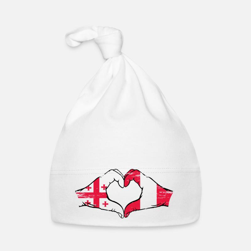 Géorgie Pérou drapeau mains forme de coeur utilisé - Bonnet bio Bébé - blanc