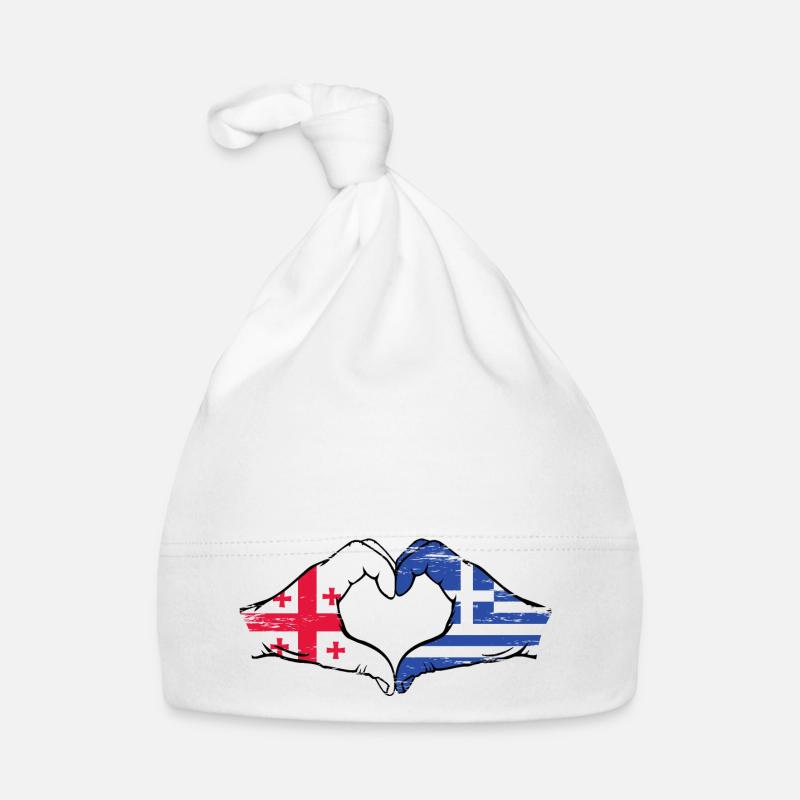 Géorgie Grèce Drapeau Mains Coeur Forme Utilisé Bonnet bio Bébé