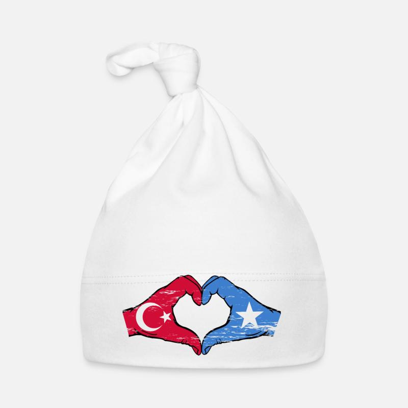 Turkey Somalia Flag Hands Heart Shape Used Organic Baby Cap