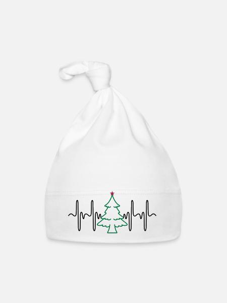 Heartbeat Christmas Tree (colors changeable) - Organic Baby Cap - white - Front
