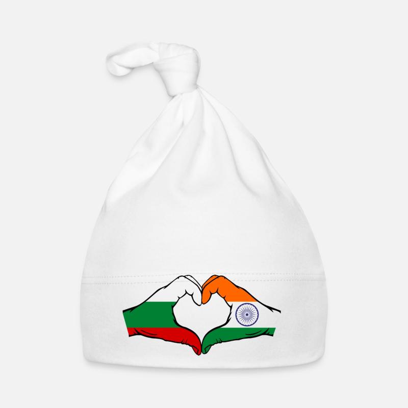 Bulgaria India Flag Hands Heart Shape Organic Baby Cap