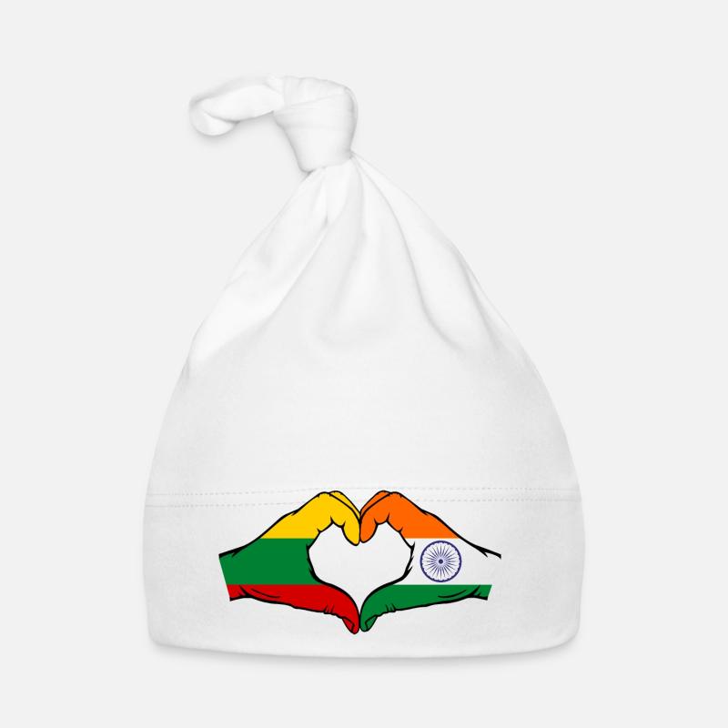 Lithuania India Flag Hands Heart Shape Organic Baby Cap