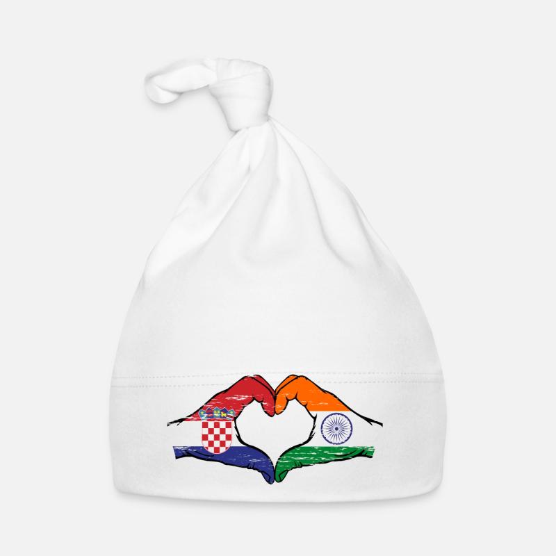Croatie Inde drapeau mains forme de coeur utilisé - Bonnet bio Bébé - blanc