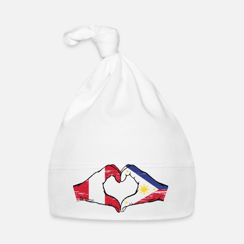 Pérou Philippines Drapeau Mains Coeur Forme Utilisé Bonnet bio Bébé