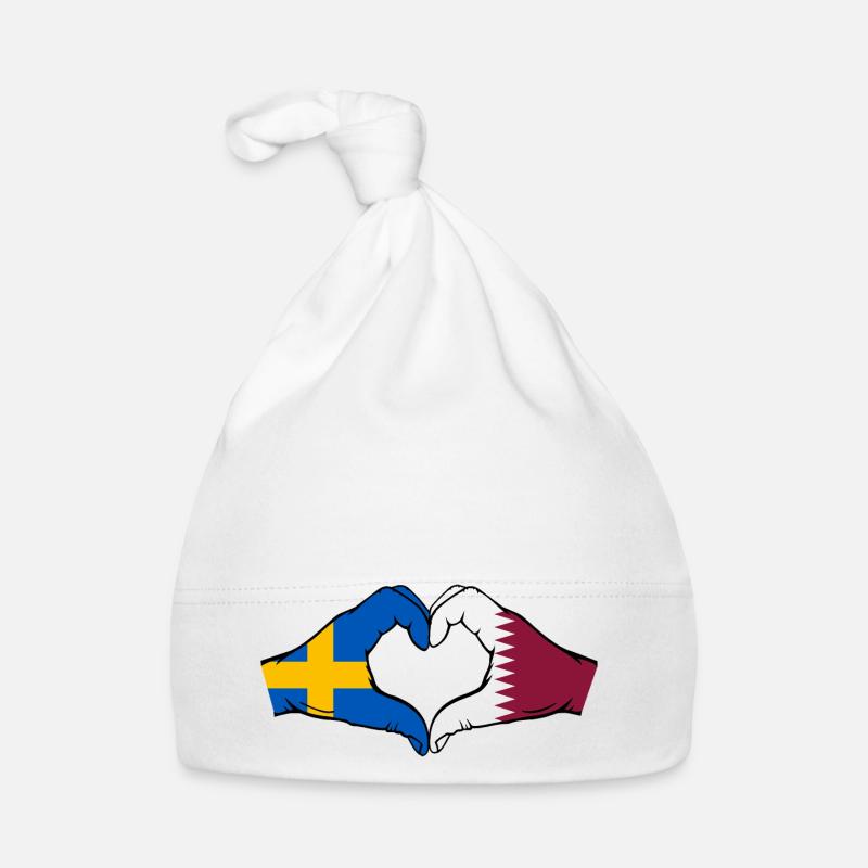 Suède Qatar Drapeau Mains Coeur Forme Bonnet bio Bébé