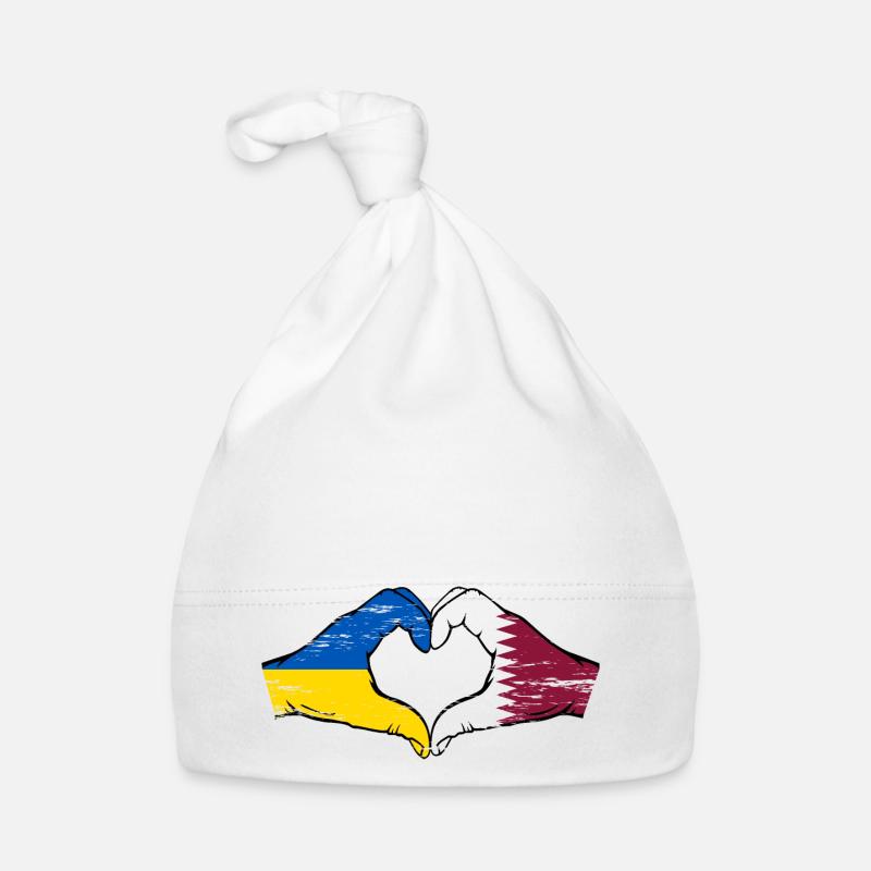 Drapeau de l’Ukraine Qatar mains forme de coeur utilisé Bonnet bio Bébé