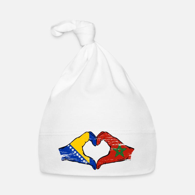 Bosnie Maroc drapeau mains forme de coeur utilisé - Bonnet bio Bébé - blanc